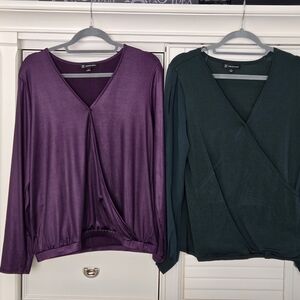 INC International Concepts Purple and Green Wrap Tops